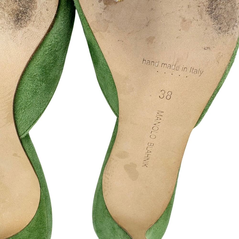 Rare Manolo Blahnik Maysale Jewel Green Suede Multicolor Crystal Mule Heels 38 - Picture 9 of 10